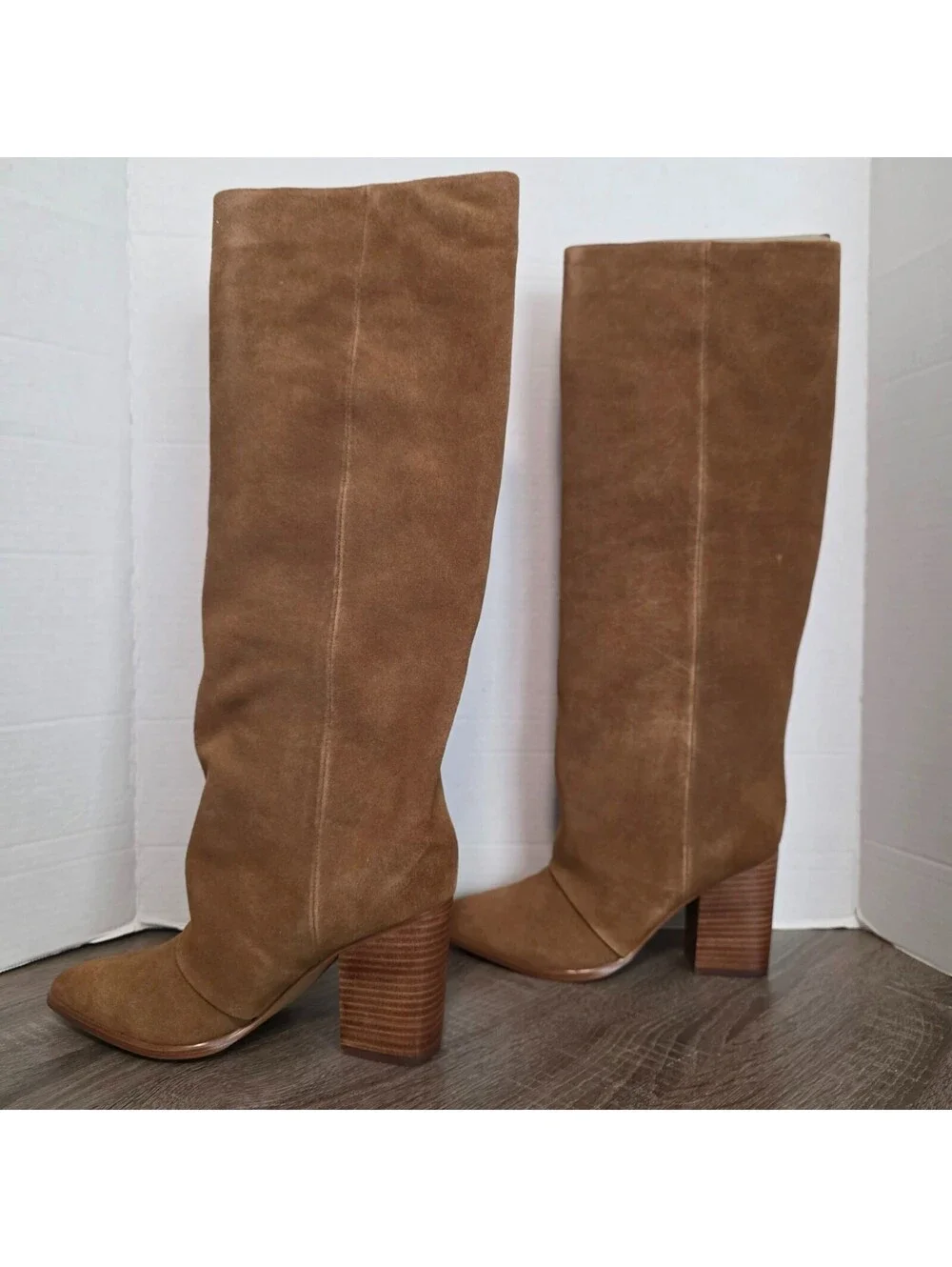 Nine West Brown Suede Knee-High Boots with Block Heel